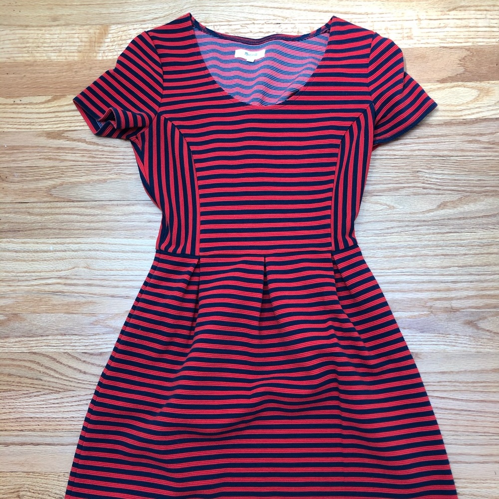 madewell fit and flare striped dress